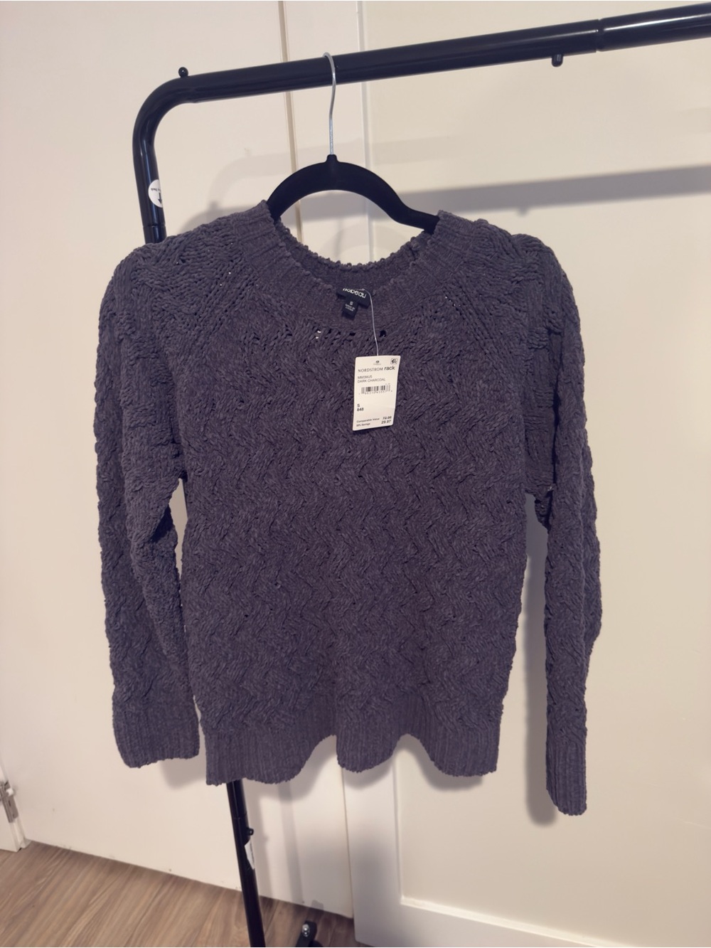 bobeau Charcoal Cable Crewneck Sweater